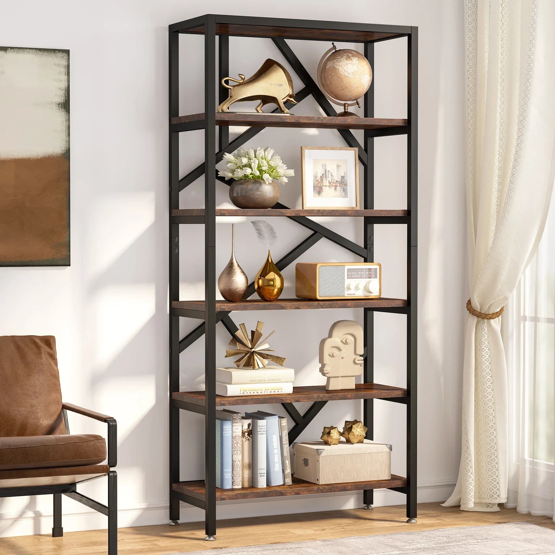 Tribesigns-Bibliothèque Etagère Industrielle, Affichage à 5 Étagères, 71 ", T1 pour Salon