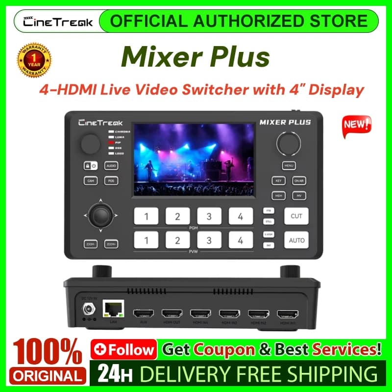 CineTreak Mixer Plus, commutateur vidéo en direct 4 HDMI avec écran 4 pouces pour le streaming YouTu