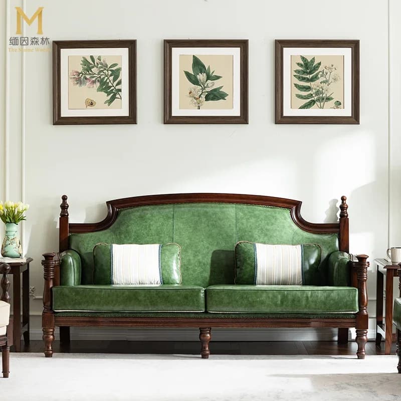 Dos européen salon canapés en cuir vert italien en bois canapé design Double luxe incurvé Divano Sog