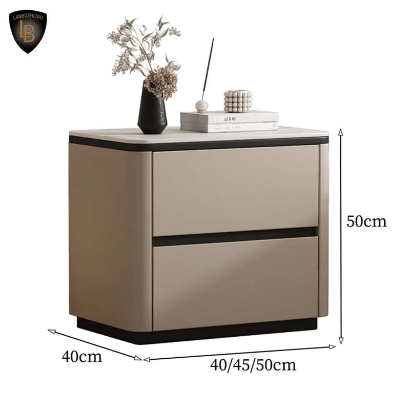 Table de chevet moderne de luxe à 2 tiroirs, Table de chevet en bois massif et verre avec armoire de