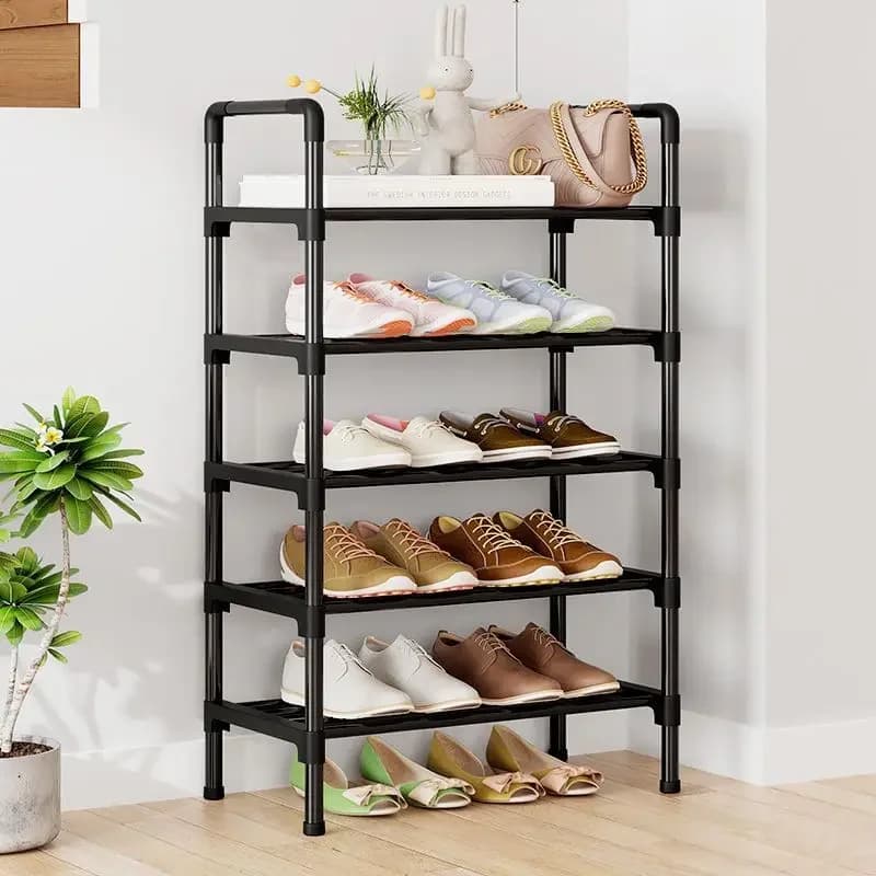 Étagère à Chaussures Simple en Métal T1, Noir, pour le Salon, Gain de Place