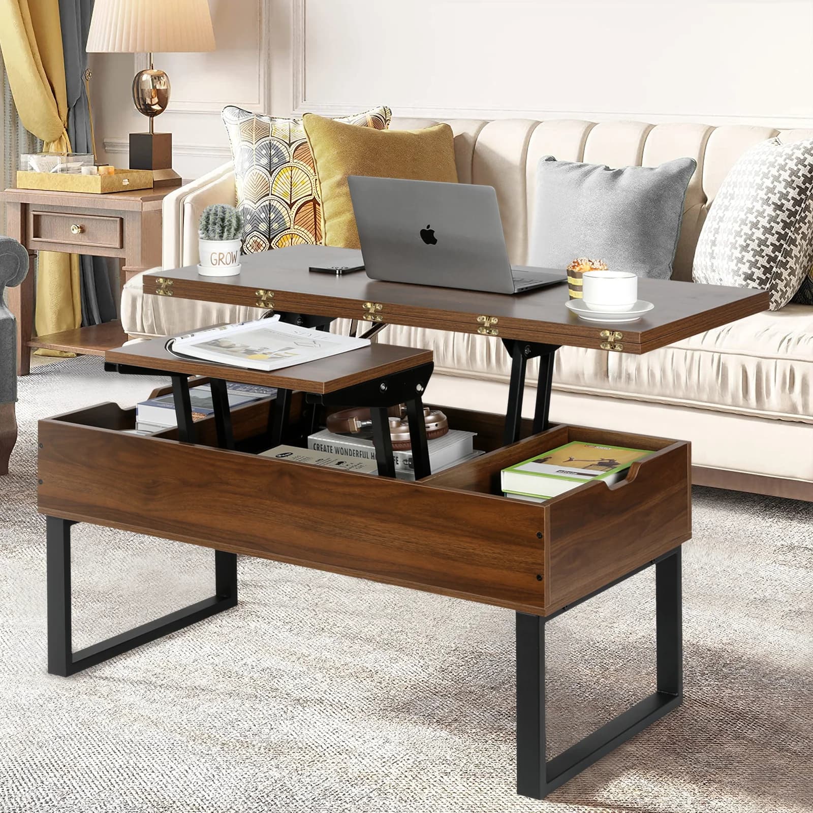 VOWNER-Table basse relevable 3 en 1, multifonctionnelle, avec compartiment GNE, pour la salle de séj