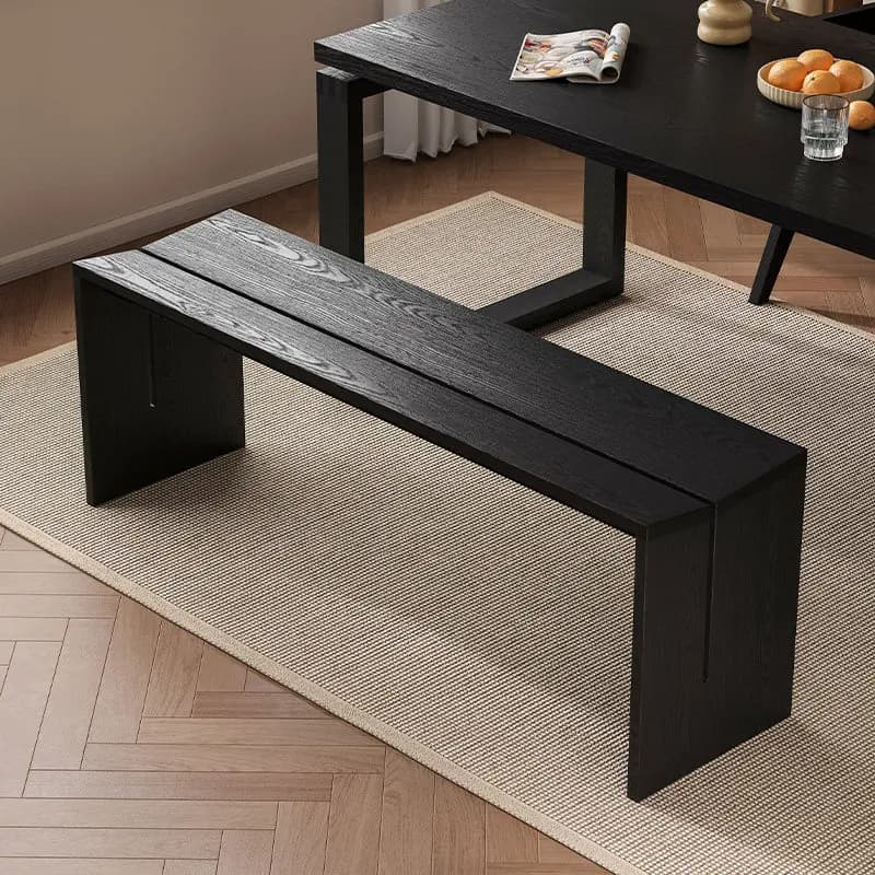 Banc long en bois massif Wabi Sabi noir, minimaliste, avec repose-pieds, pour chambre, entrée, siège