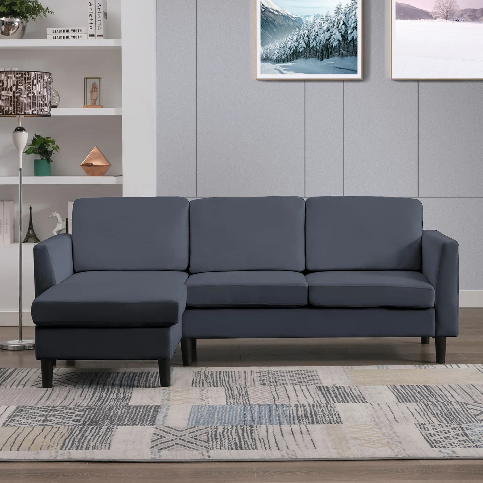 HORGgland-Canapé convertible en forme de L avec chaise réversible, canapé 3 places, O, 87 po