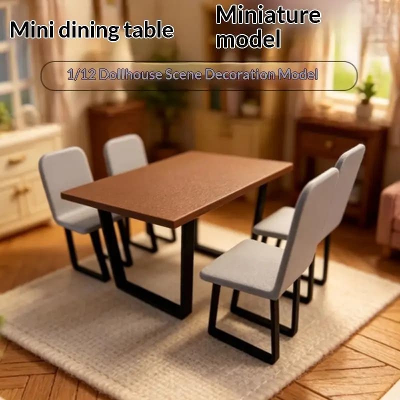 Table à manger miniature 1/12 pour maison de poupée, ensemble de chaises, modèle de meubles, décorat