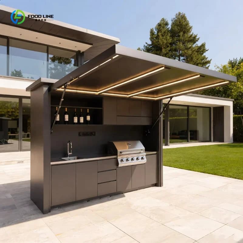 Ensemble de meubles de cuisine modulaire de luxe en acier inoxydable 304, avec évier intégré et barb