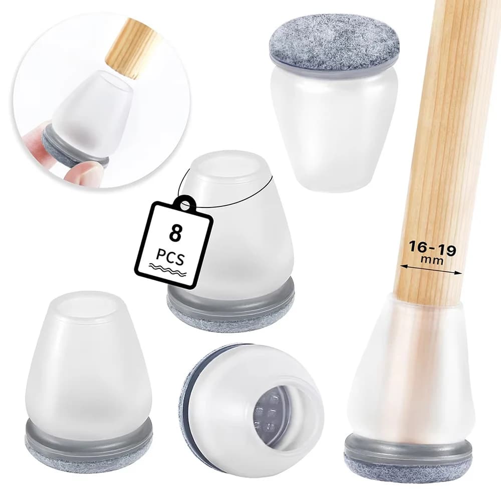 Protecteurs de sol en silicone pour pieds de chaise avec optique, coussinets en feutre rond, couvre-