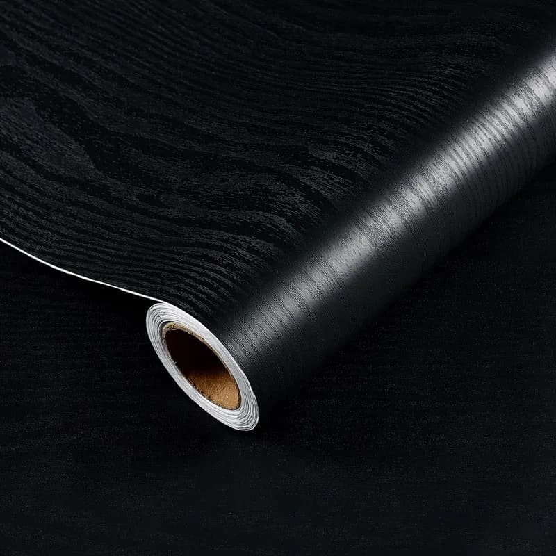 Papier décoratif pour meubles en PVC de 45 cm, grain de bois noir, auto-adhésif, imperméable, papier
