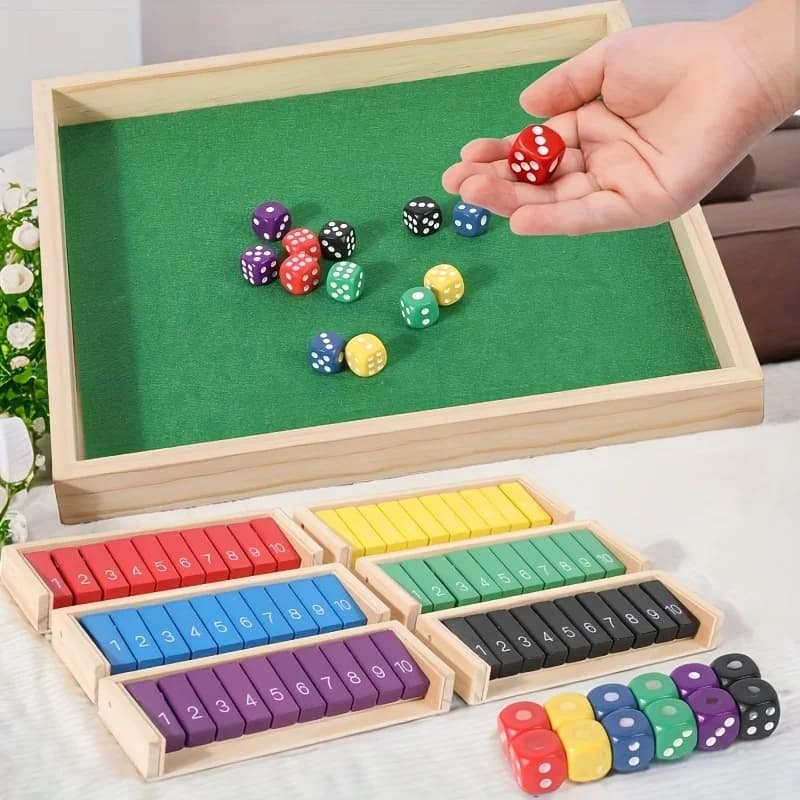 Jeu de dés en bois pour 2 à 6 joueurs avec plateau portable, doté de 12 dés colorés, idéal pour le d