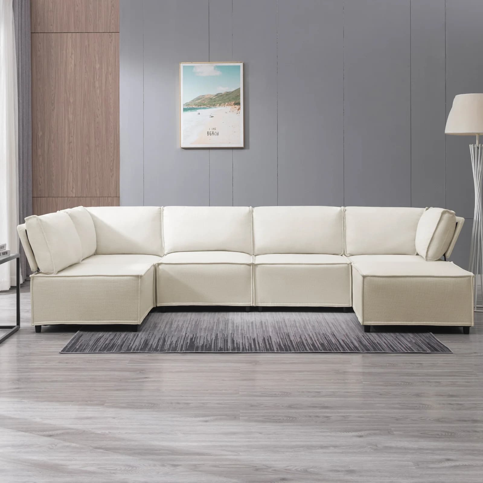 HORGgland-Canapé sectionnel modulaire en forme de U, canapé convertible aéré, pouf réversible, 6 pla