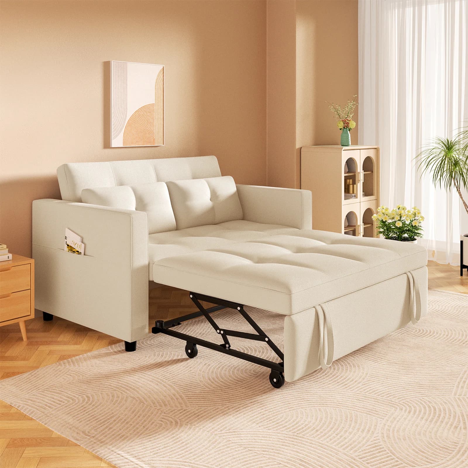 HORGgland-Canapé convertible 3 en 1, canapé-lit en velours de 57 pouces avec lit côtelé, causeuse av