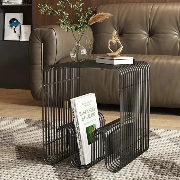 Tables basses nordiques en métal avec rangement, Tables d'appoint modernes pour canapé, présentoir d