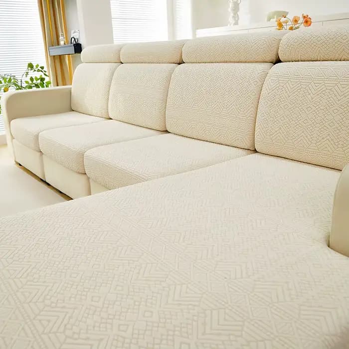 Housse de coussin de canapé jacquard – Motif géométrique, utilisation toutes saisons, haute élastici
