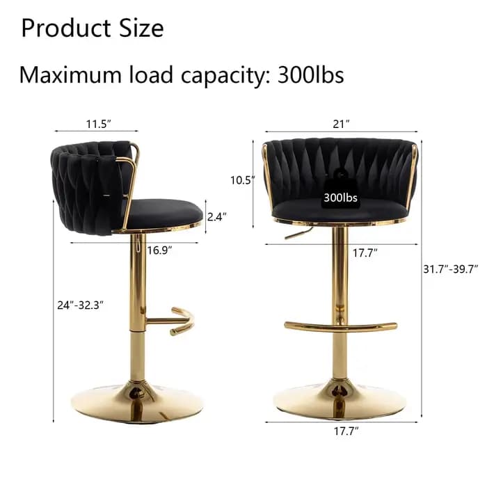 Ensemble de 4 tabourets de bar en velours doré, tabourets de bar pivotants à hauteur de comptoir ave