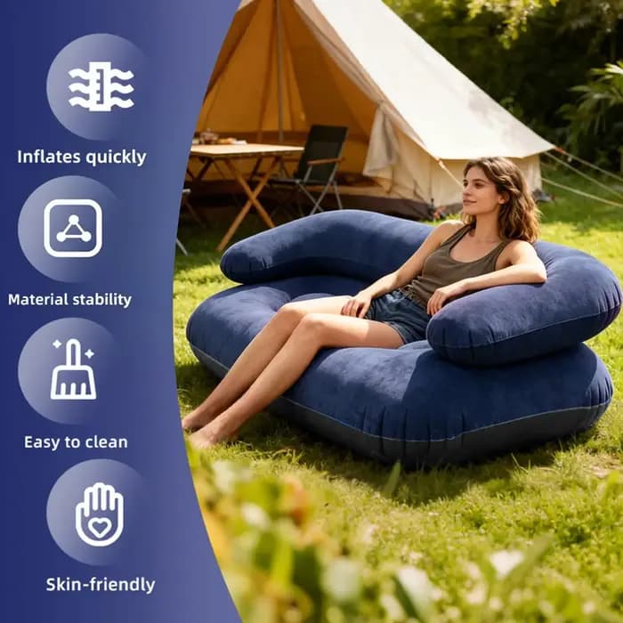 Canapé gonflable pliable floqué confortable avec accoudoirs pour patio