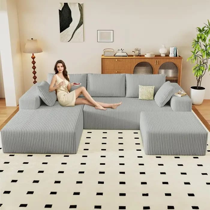 Canapé en U de 96 pouces, canapé modulaire moderne en forme de L avec ottoman, canapés rembourrés en