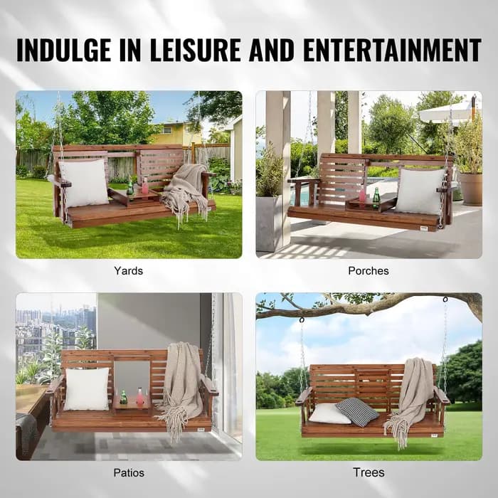 SucceBuy Balançoire de porche en bois de 5 pieds, banc de patio pour cour et jardin, banc de chaise