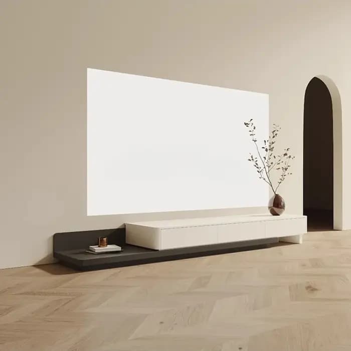 Meuble TV sur pied moderne en bois massif pour salon