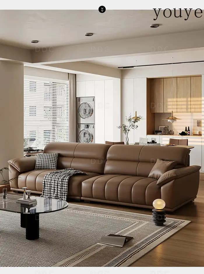 Canapé italien minimaliste tout en cuir, nouveau canapé de salon en cuir de vachette première couche