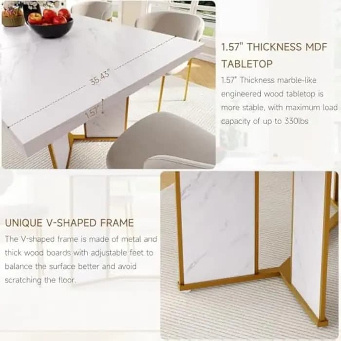 Table à manger rectangulaire de 71 pouces pour 6 à 8 personnes, table de cuisine en bois de marbre b