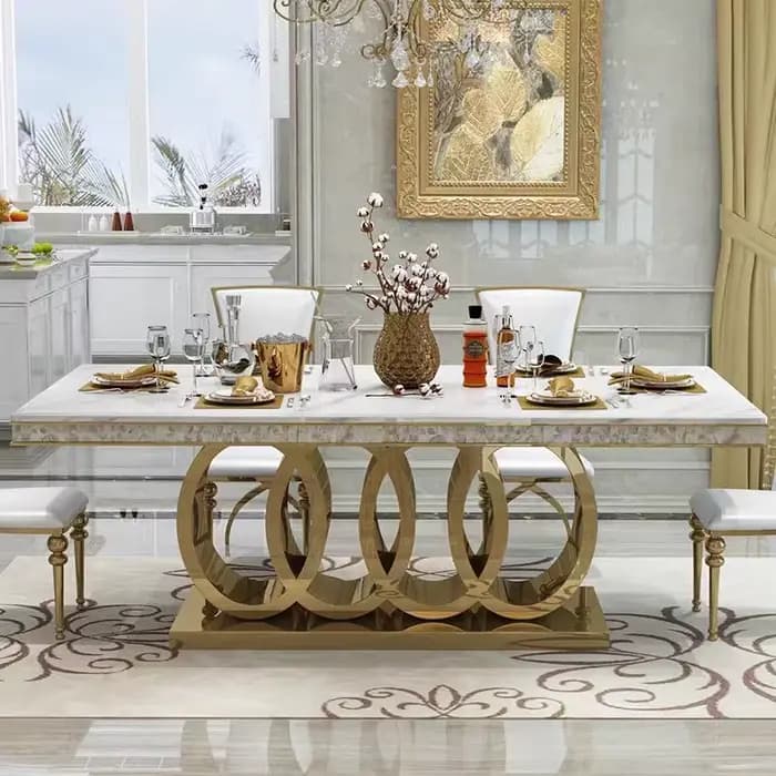 Ensemble de table à manger rectangulaire en marbre de luxe moderne haut de gamme pour hôtels et restaurants, mobilier élégant pour salle à manger