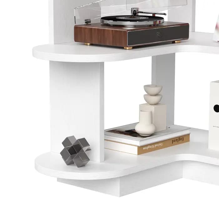 Bibliothèque d'angle Farini – Blanc, étagère de rangement peu encombrante pour le salon et le bureau