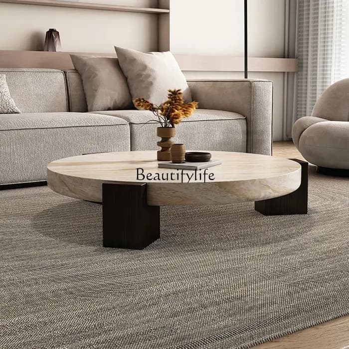 Wabi-sabi Style marbre naturel travertin Table basse en bois massif lumière de luxe moderne maison A