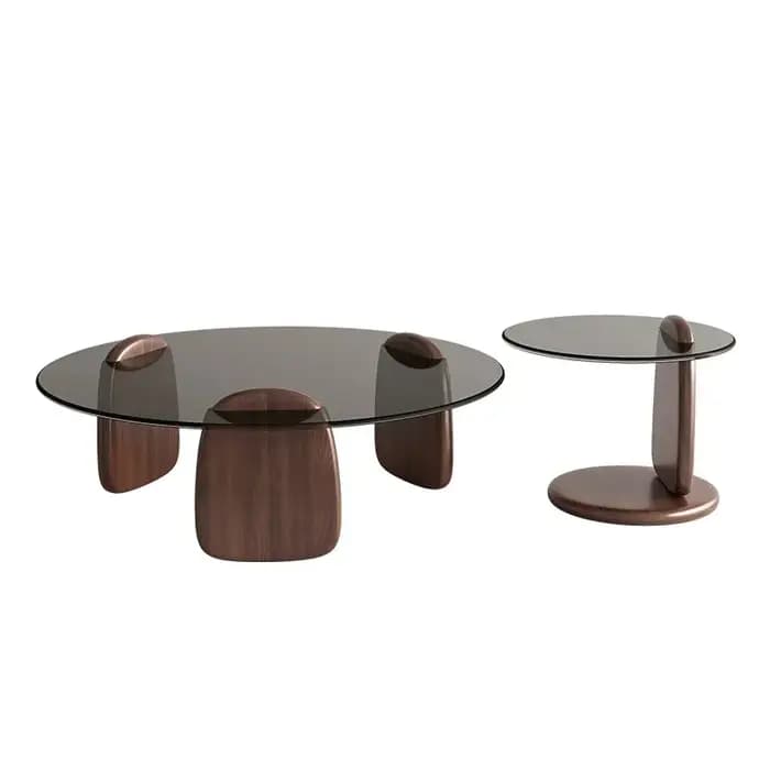 Table basse rétro en bois massif et verre