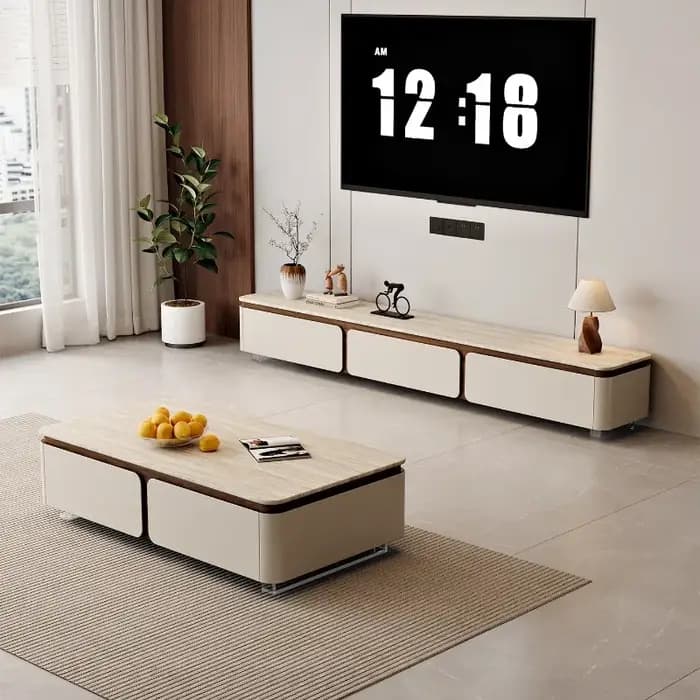 Meuble TV en bois de noyer avec coins arrondis