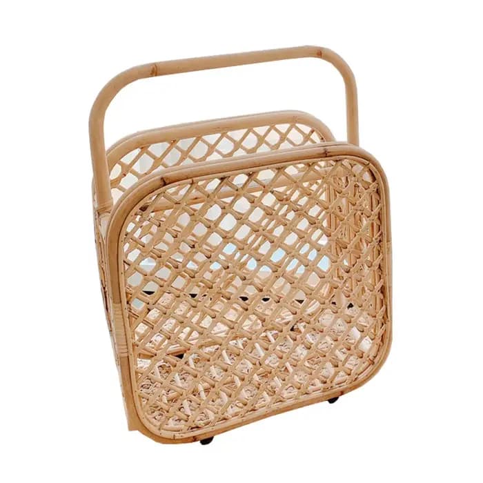 Panier de rangement en rotin et porte-revues sur pied