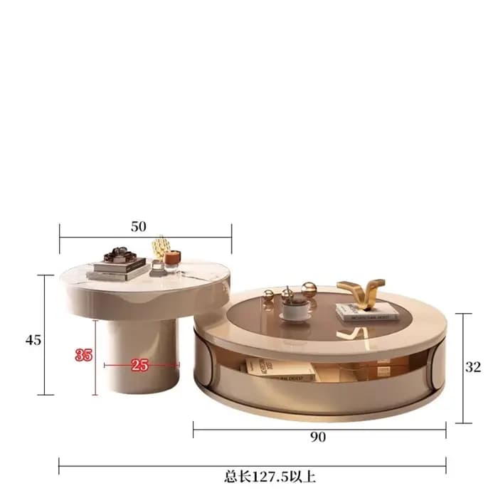 Tables basses rondes modernes tiroirs en verre