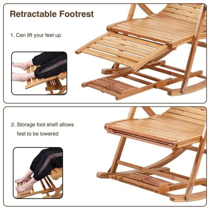 RapDuty-Chaise à Bascule en Bambou, Fauteuil Inclinable, Réglable, Salon, Loisirs