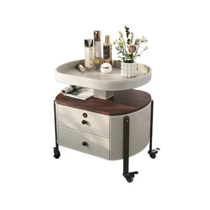Table de chevet amovible élégante, beige et gris, avec rangement, style minimaliste, pour chambre à