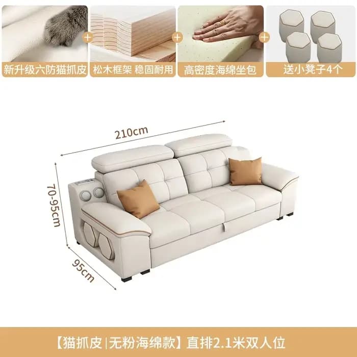 Canapé de luxe en cuir pour Couple, rangement familial, canapé de détente, inclinable et pliable, ac