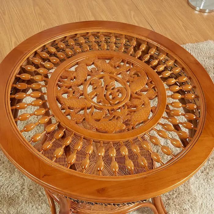 Table basse ronde artistique en rotin