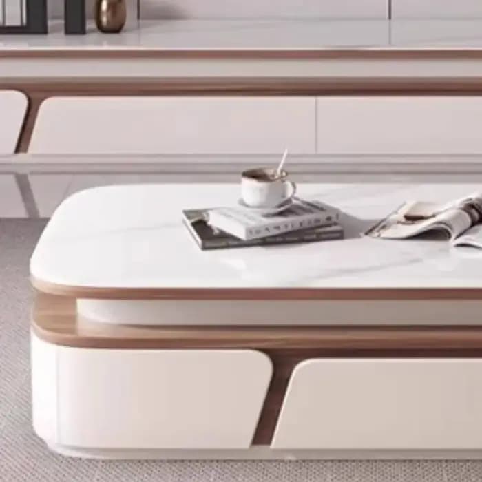 Table basse cachée blanche design tiroir gris rangement