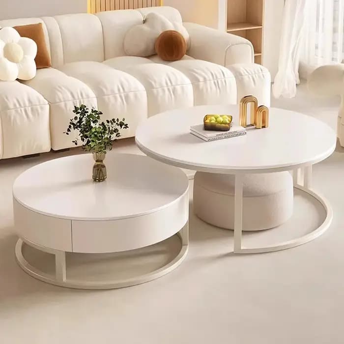 Table basse ronde simple et luxueuse pour petit appartement