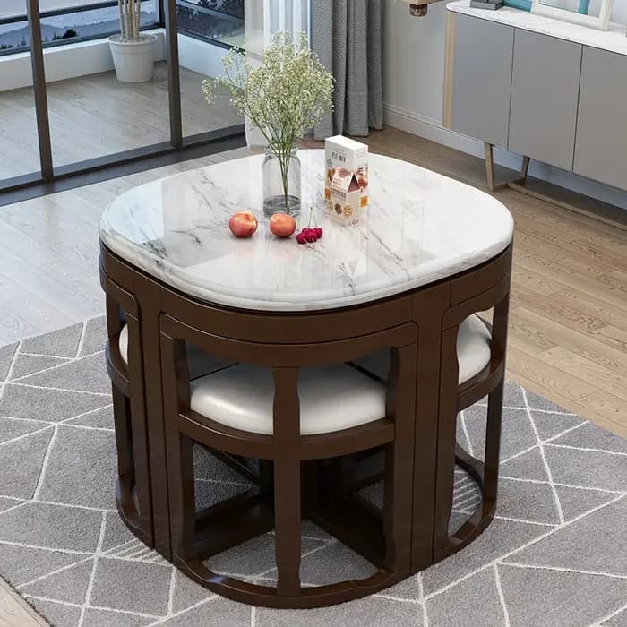 Ensemble de table à manger moderne avec plateau en marbre carré
