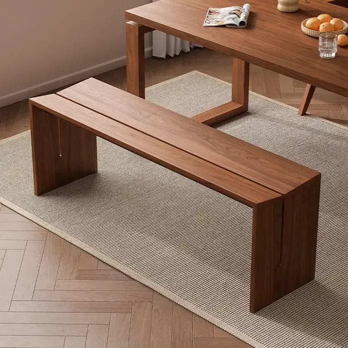 Banc long en bois massif Wabi Sabi noir, minimaliste, avec repose-pieds, pour chambre, entrée, siège