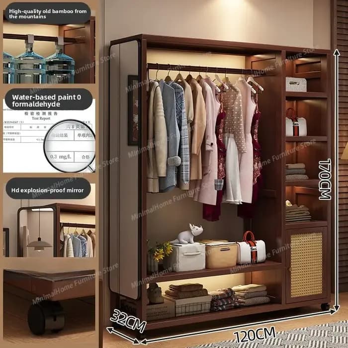 Armoire en bois massif amovible avec miroir