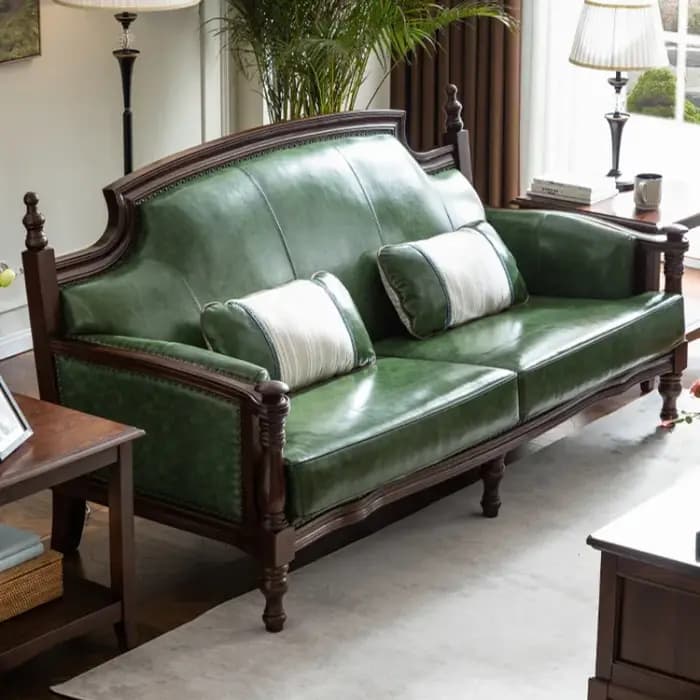 Dos européen salon canapés en cuir vert italien en bois canapé design Double luxe incurvé Divano Sog