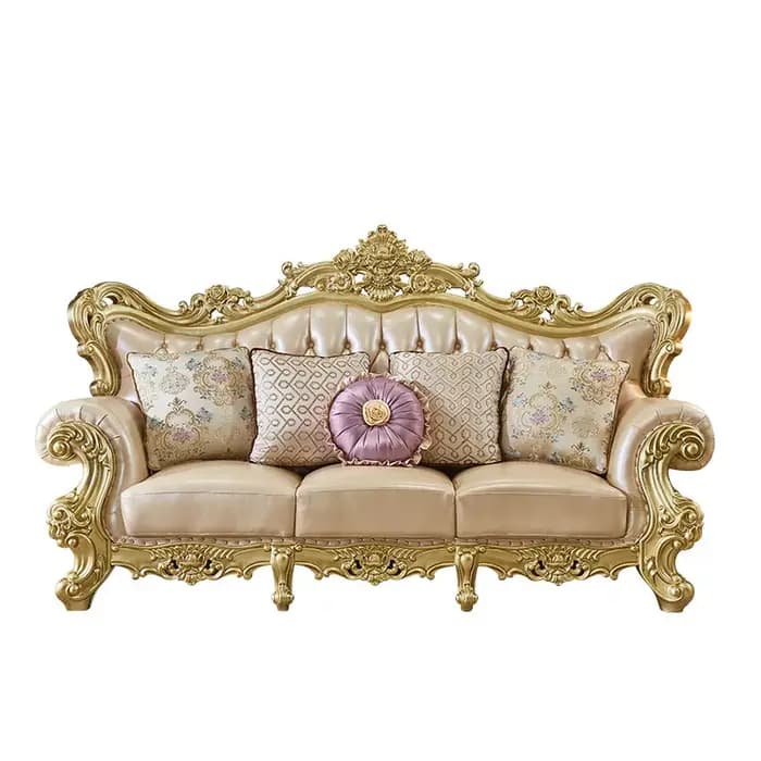 Ensemble de canapés de style royal européen antique 123, cadre en bois massif doré de luxe, meubles