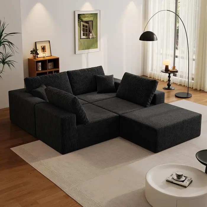 Canapé modulaire en forme de L de 139 pouces, assise profonde, sans cadre, en velours côtelé, salon,
