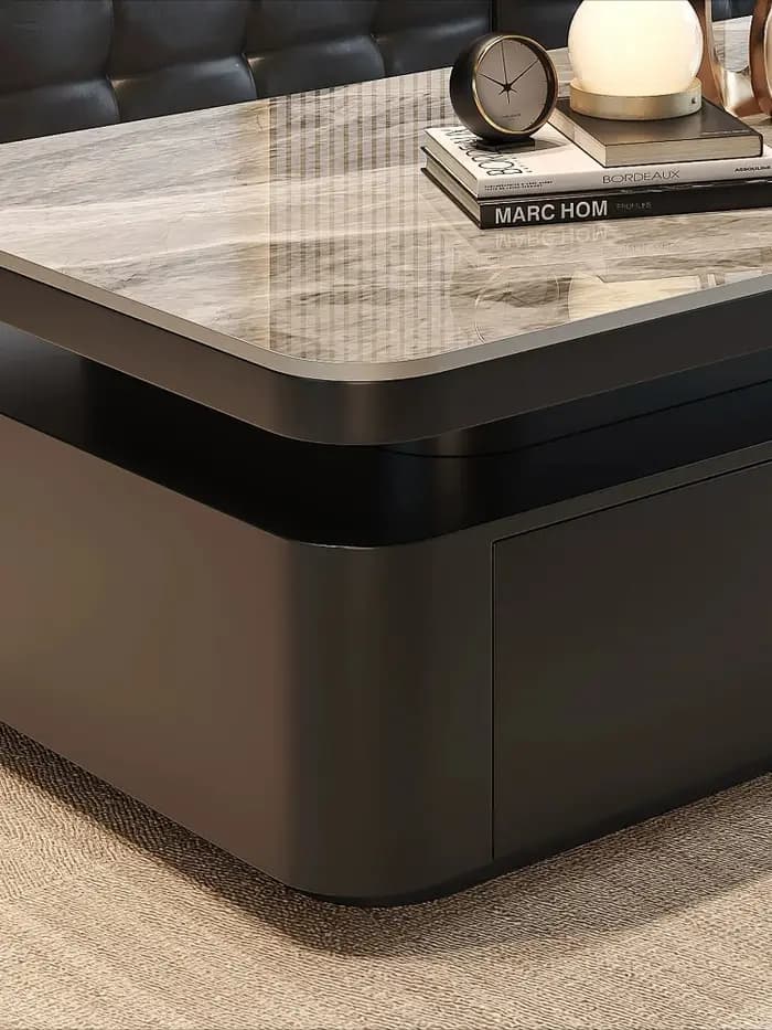 Table basse rectangulaire de luxe en dalle de pierre
