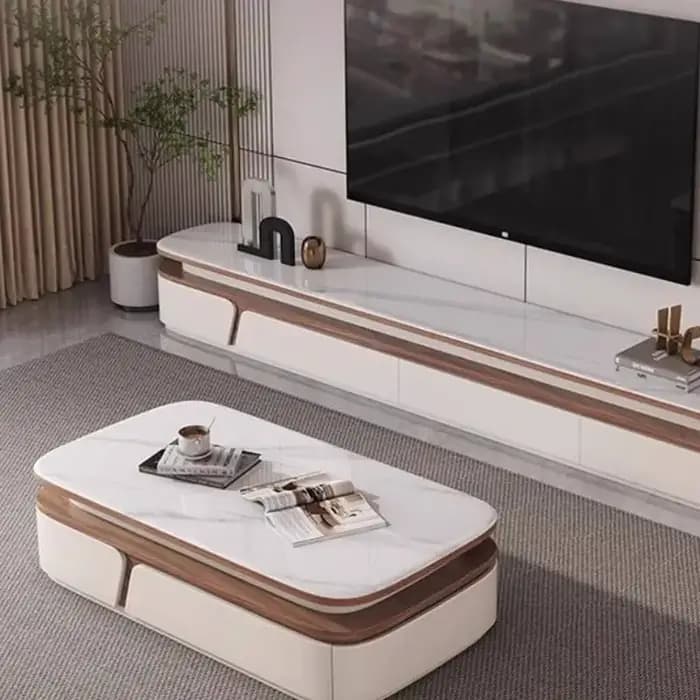 Table basse cachée blanche design tiroir gris rangement