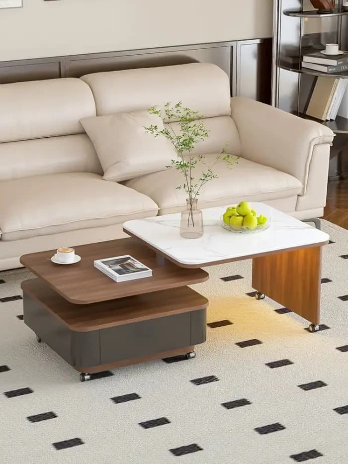 Table basse en dalle de roche de style médiéval pour salon