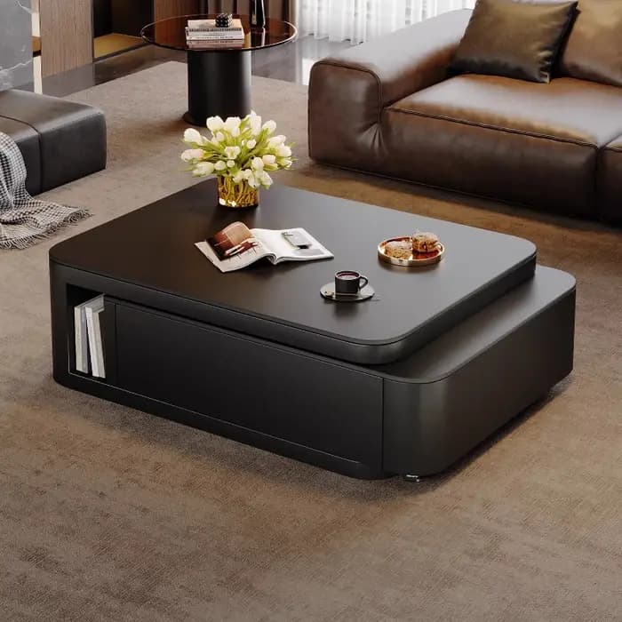 Table basse rectangulaire noire simple extensible pour salon