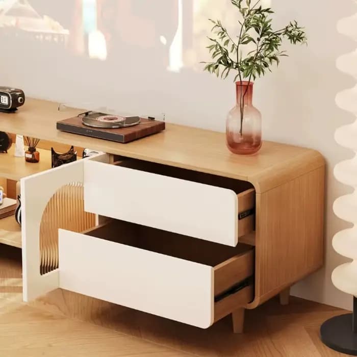 Meuble TV en bois massif blanc pour salon