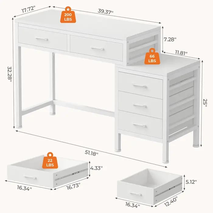 Bureau d'ordinateur JHK 51IN avec 5 tiroirs