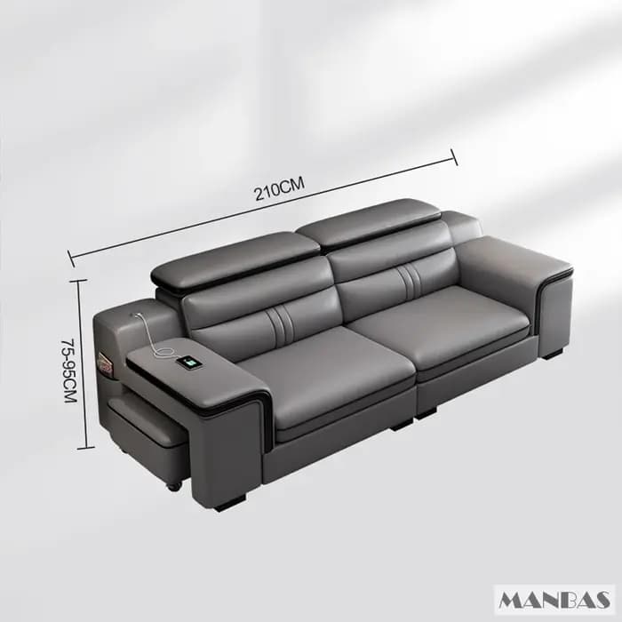Canapé d'angle moderne en forme de L avec chaise longue, canapé inclinable en cuir véritable avec ap